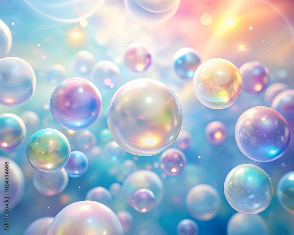 Poster dreamy iridescent bubbles: a mesmerizing abstract background of iridescent bubbles floating in a dre