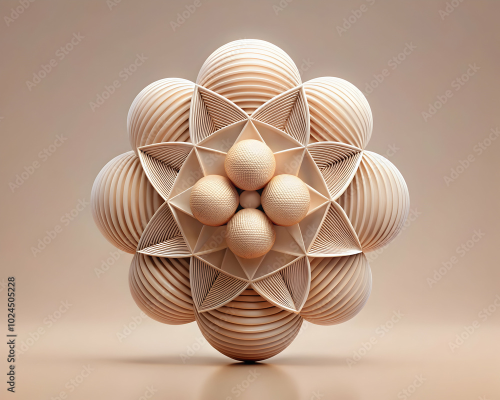 Poster geometric harmony: an abstract 3d rendering of a captivating, intricate geometric structure, reminis
