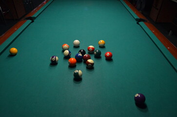 Pool Game With Pool Balls and Table, Close View Background