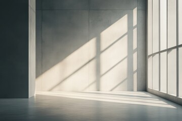 Obraz premium Minimalist interior design in sunlit empty room with concrete walls