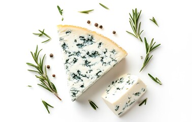 A slice of blue cheese with rosemary