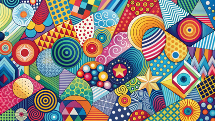 Naklejka premium Abstract Geometric Pattern: Vibrant and bold, this abstract geometric pattern bursts with color and movement. It's a kaleidoscope of shapes, textures.