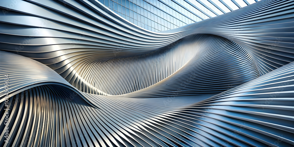 Poster Abstract Metal Flow: A mesmerizing abstract image featuring a flowing, dynamic metallic surface with a striking interplay of light and shadow, creating a sense of movement and depth.