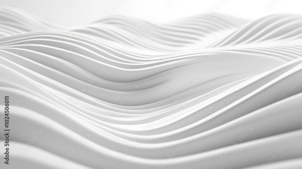 Poster flowing white curves create a dynamic texture in an abstract landscape of waves under soft lighting