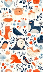 set of animals,book_cover_Playful_Animals_seamless_pattern, generation AI