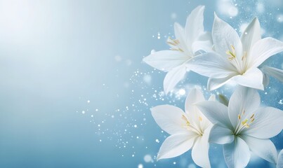 Naklejka premium abstract blue background with flowers,Christmas_fairy_transparent_white_flowers_on_a_flat, generation AI