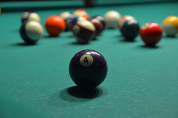Pool Game With Pool Balls and Table, Close View Background