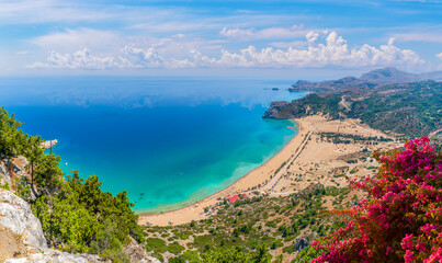 Fototapeta premium Landscape with Tsambika beach, Rhodes, Greece