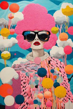 abstract woman with pink wool hair