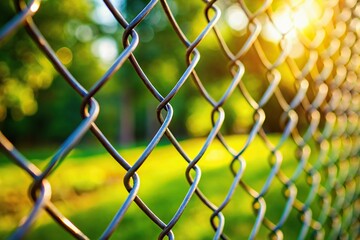 Fototapeta premium Macro wire fence with blurry background symbolizing togetherness