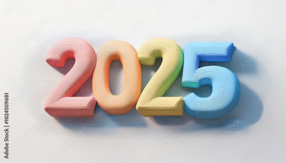 Poster a colorful representation of the year 2025, featuring vibrant numbers with a textured background.