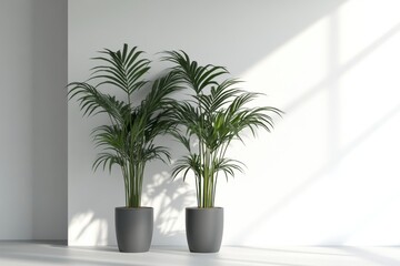 Obraz premium The Kentia Palm Tree is depicted in grey color, placed in pots, and showcased as a houseplant
