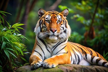 majestic Bengal tiger resting in jungle