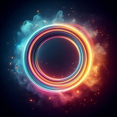 Obraz premium abstract background with rainbow circles blazing on dark background, for design