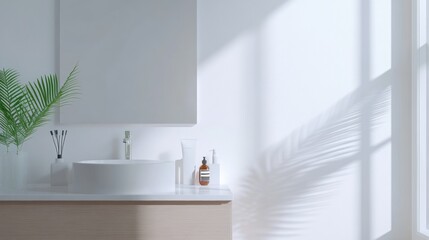 Fototapeta premium A serene bathroom scene with natural light and minimal decor for relaxation and hygiene.