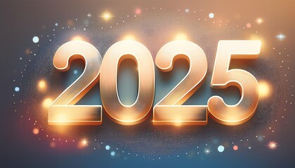 A sparkling design featuring the year "2025," symbolizing celebration and new beginnings with a festive background of lights and glitter.