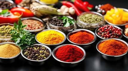 Fototapeta premium Succulent Indian vegetarian curry with rich spices, presented on a black background with room for copy, perfect for food advertising or menu promotions.