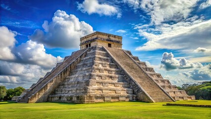 Majestic pyramid of Chichen Itza in Riviera Maya during summer vacation
