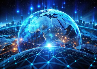 Creative Glowing Blue Digital Geolocation 3D Rendering for AI Technology and Digital Innovation