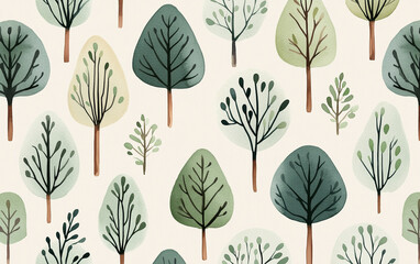 Obraz premium Seamless pattern of illustrated trees on a light background.