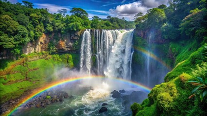 Obraz premium Majestic waterfall surrounded by lush greenery