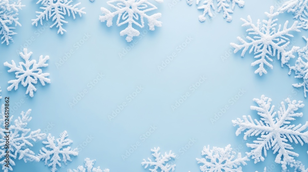 Sticker Snowflakes and cones on a winter christmas background.