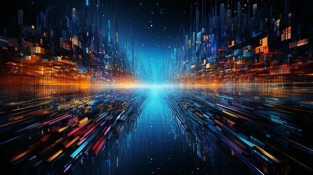Colorful Abstract Night Sky with Blue Light  AI Technology Themed Background, wed disign ,banner 