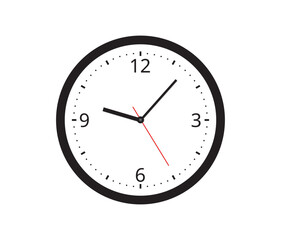 Wall clock. Simple wall clock. Minimalist watch. Classic design wall clock. Analog clock. Vector illustration