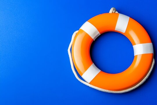 Floating life preserver on bright blue background, perfect for water safety or emergency response illustrations and designs - Powered by Adobe