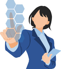 アイコンをタップするビジネスウーマンのイラスト