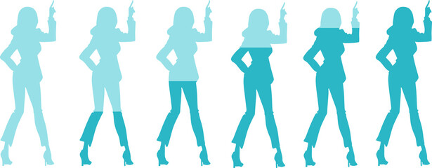 女性のグラフィック素材のイラストシツエッとアイコンセット