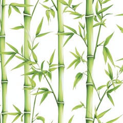 Seamless pattern of green bamboo shoots and stalks,