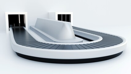 3d rendering of  baggage carousel in white background. it is a device, generally at an airport, delivers checked luggage to the passengers at the baggage reclaim area at their final destination. © Love Employee