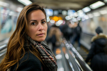 Fototapeta premium Futuristic modern public transport station with crowd of people, Generative AI image
