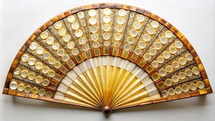 Marquetry fan geometric shape with yellow mother of pearl circles