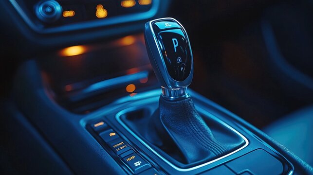 Automatic transmission gearshift stick, close-up of modern car shifter
