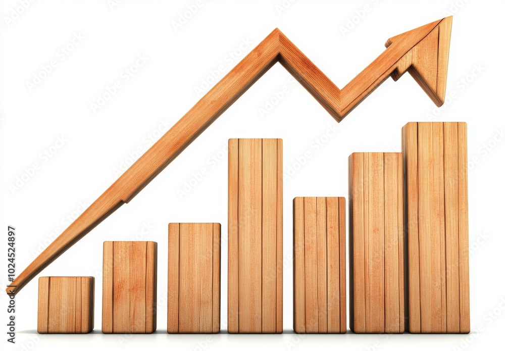 Poster the image depicts wooden blocks arranged in a rising pattern with an upward arrow, perfect for busin