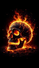 Fire on skull phone wallpaper