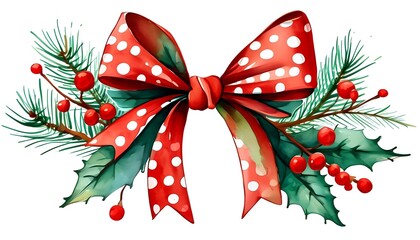 Festive Christmas Bow With Holly and Pine Decorations
