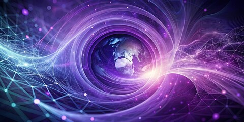 Obraz premium Intertwined Digital Tapestry Encompassing a Glowing Earth, a Symbolic Representation of Global Connectivity and the Ever-Evolving Nature of Technology