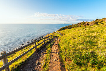 Hallett Cove to Marion coastal walking trail with sea views at sunset, South Australia