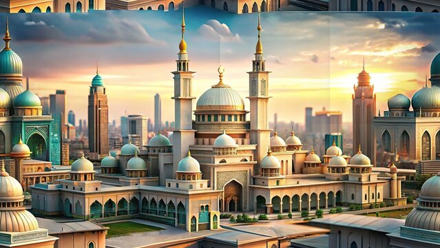 Masjid Jamek Mosque with Modern Skyscrapers in Kuala Lumpur - A Stunning Tilt-Shift Perspective for Architectural Photography