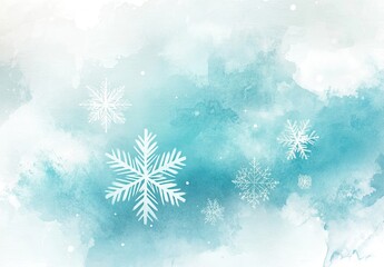 Abstract Winter Background with Delicate Snowflakes on a Soft Blue Watercolor Texture for Seasonal and Festive Designs