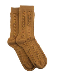 Cozy cable-knit brown socks perfect for winter days indoors or outdoor adventures