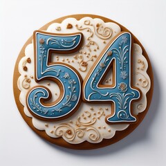 Decorated cookie, number 54, illustration for birthday or anniversary celebration