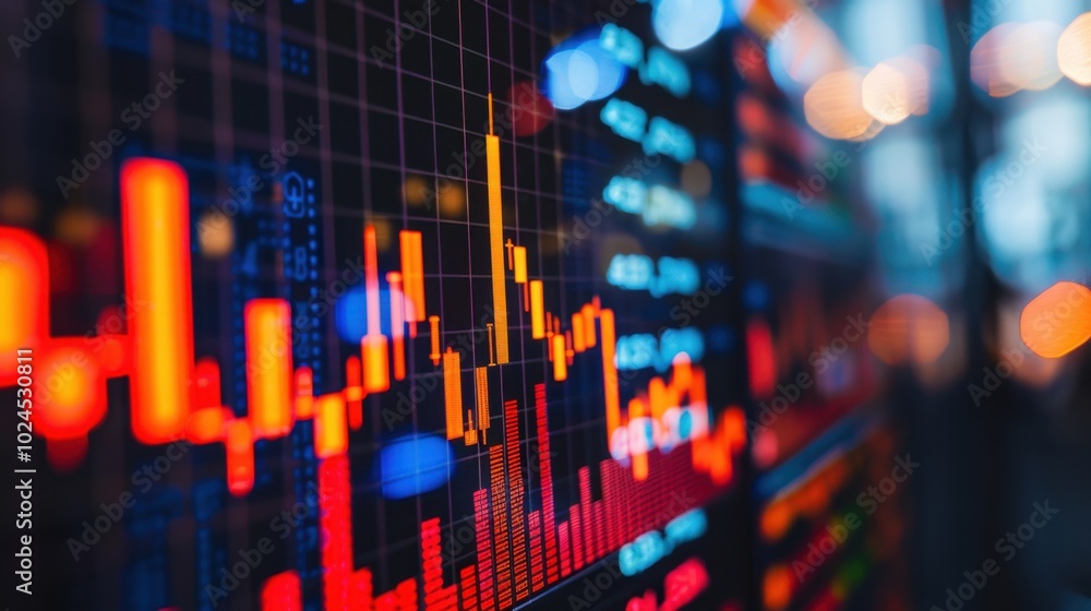 Poster bright financial data visualization with bokeh effect