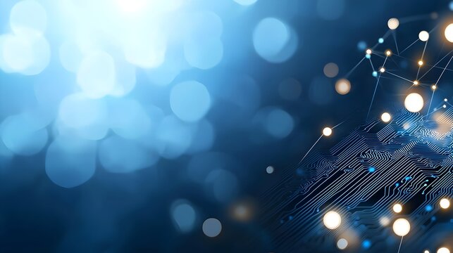 Glowing Blue and Black Digital Circuit Board with Dynamic Tech Background   Futuristic of Flowing Data and Connected Network in a Split Complementary Color Scheme