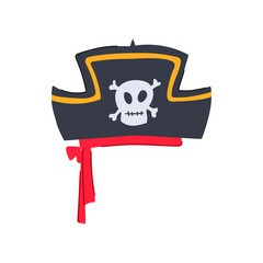 swashbuckler pirate hat cartoon. captain maritime, adventure skull, crossbones treasure swashbuckler pirate hat sign. isolated symbol vector illustration