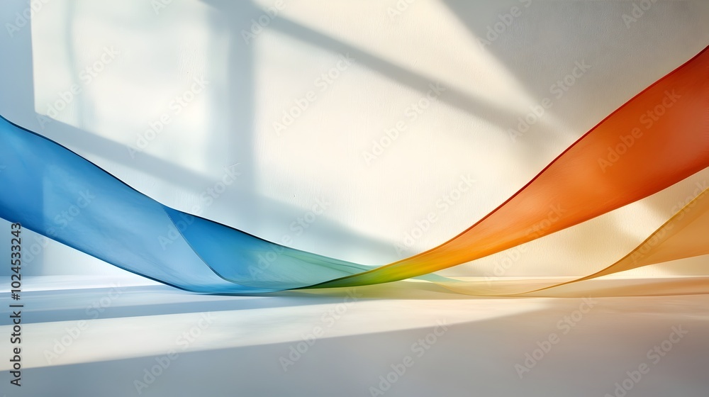Poster captivating abstract composition featuring vibrant geometric shapes and shimmering light reflections