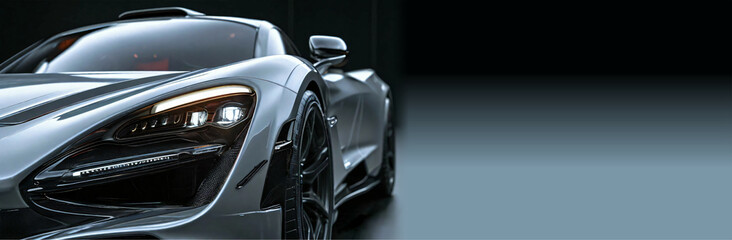 Gray car sports car with horizontal copy space, profile view Web banner